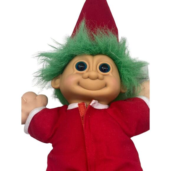 Vintage 12" Russ Berrie Santa Troll Doll Plush Red  Hat Pajamas Christmas Toy - Picture 2 of 11